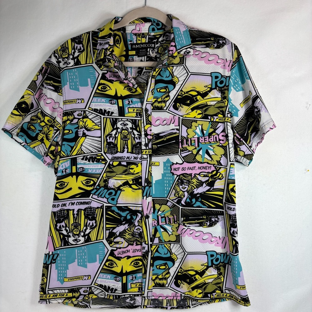 MCMXXXIII Mens Size XXL Comic Strip Short Sleeve Button Up